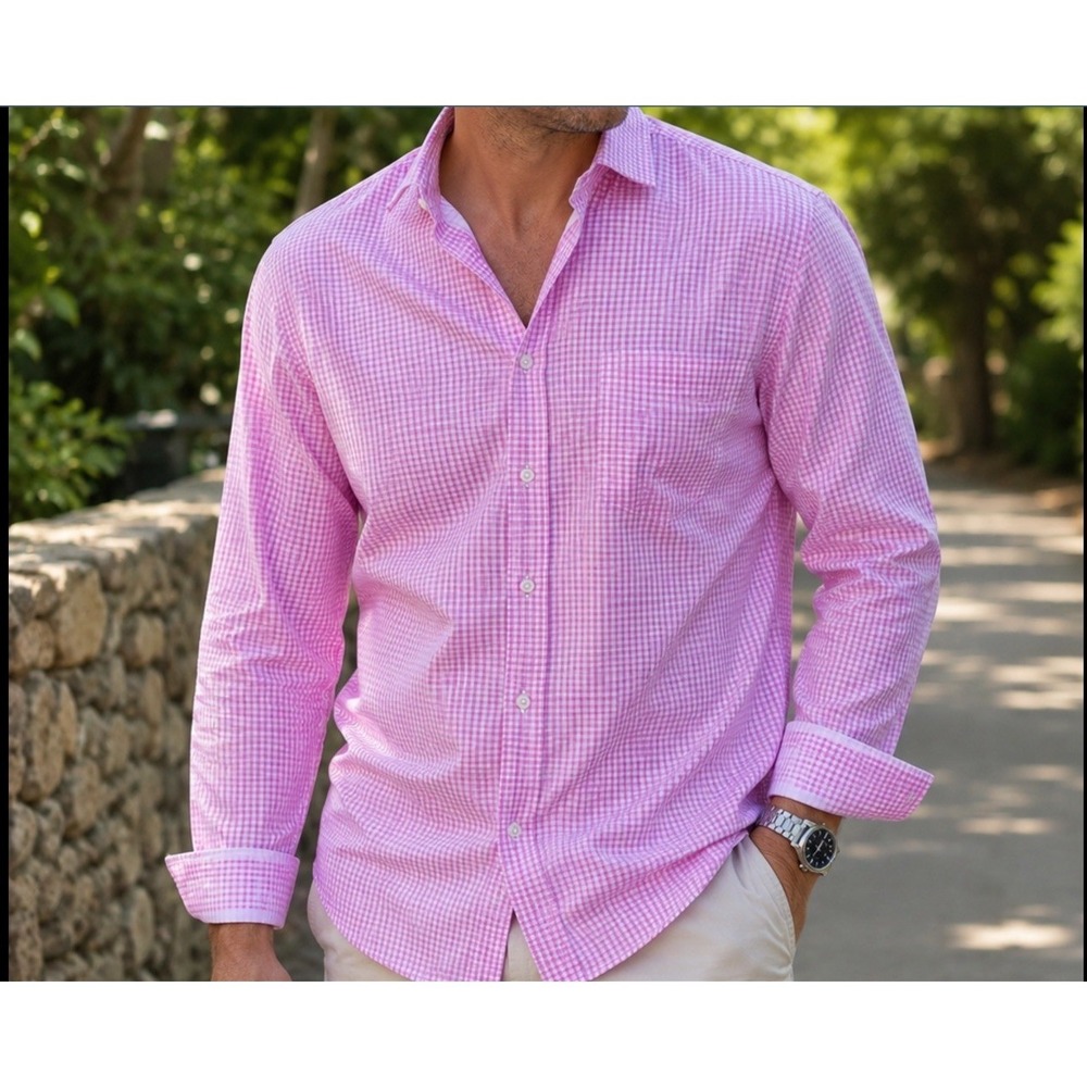 Ralph Lauren Men M Regular Fit Ultra Flex‎ Gingham Checkered Pink Performance